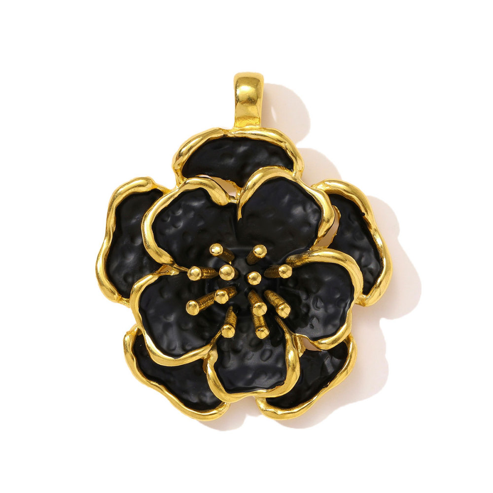 6pcs/pack French Retro Stainless Steel Enamel Flower Necklace Pendant Peony Earring Charms Women DIY Jewelry Wholesale