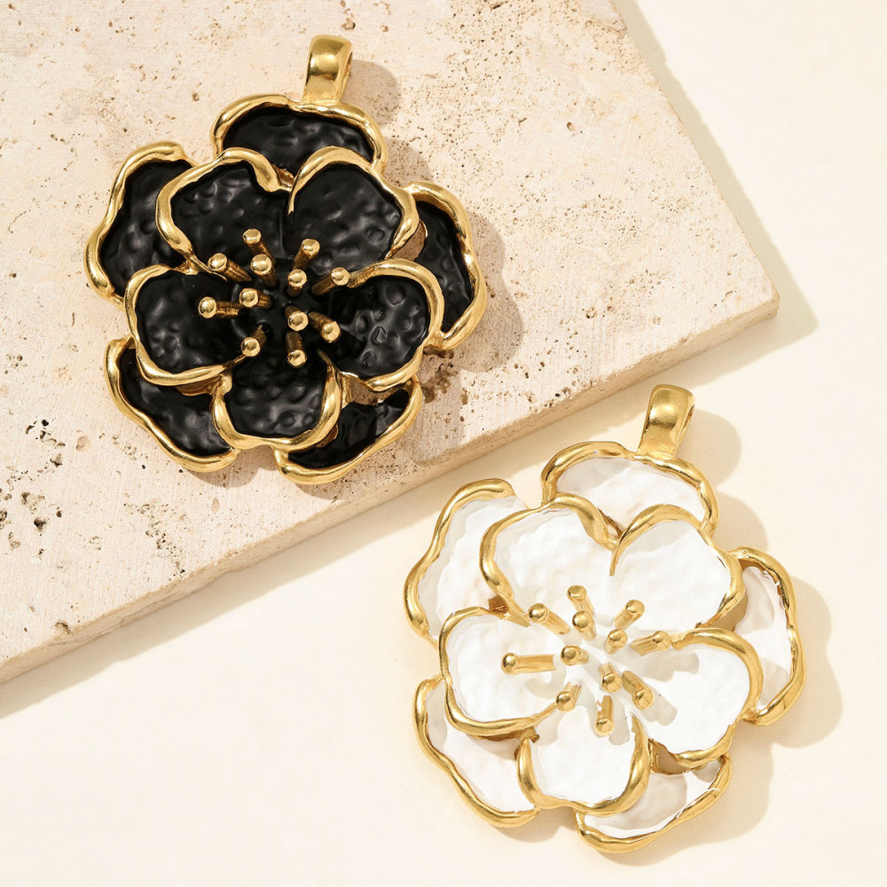 6pcs/pack French Retro Stainless Steel Enamel Flower Necklace Pendant Peony Earring Charms Women DIY Jewelry Wholesale