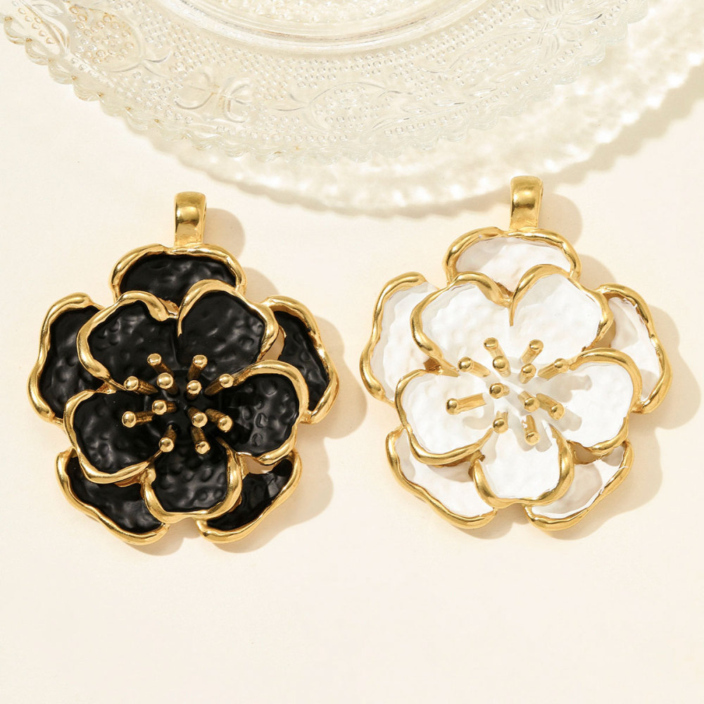 6pcs/pack French Retro Stainless Steel Enamel Flower Necklace Pendant Peony Earring Charms Women DIY Jewelry Wholesale