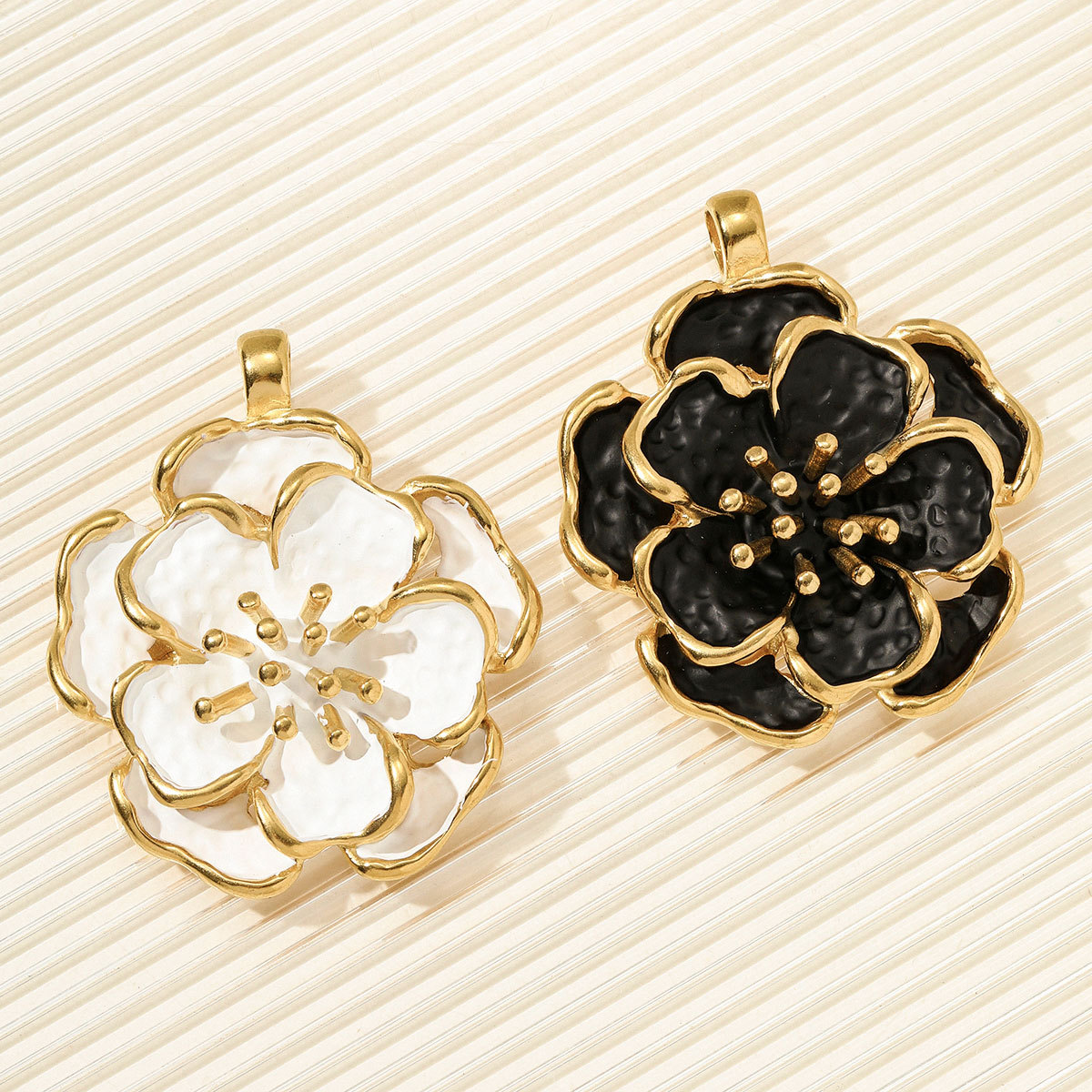 6pcs/pack French Retro Stainless Steel Enamel Flower Necklace Pendant Peony Earring Charms Women DIY Jewelry Wholesale