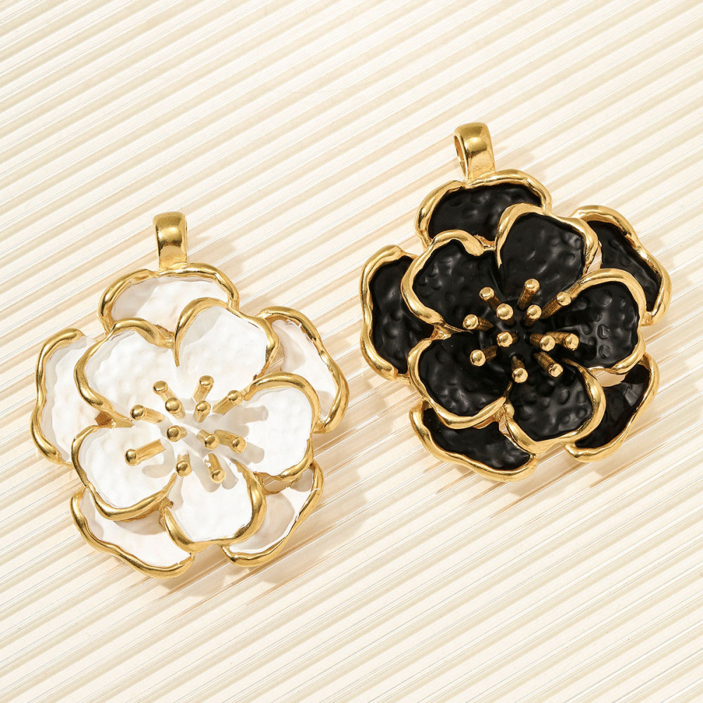 6pcs/pack French Retro Stainless Steel Enamel Flower Necklace Pendant Peony Earring Charms Women DIY Jewelry Wholesale