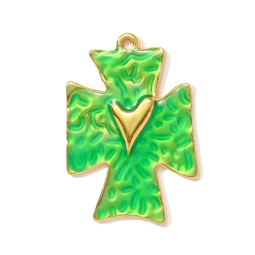 6pcs/pack Stainless Steel Enamel Love Heart Necklace Pendant Dopamine Cross Windmill DIY Earring Charm Women Monstera Leaf Jewelry