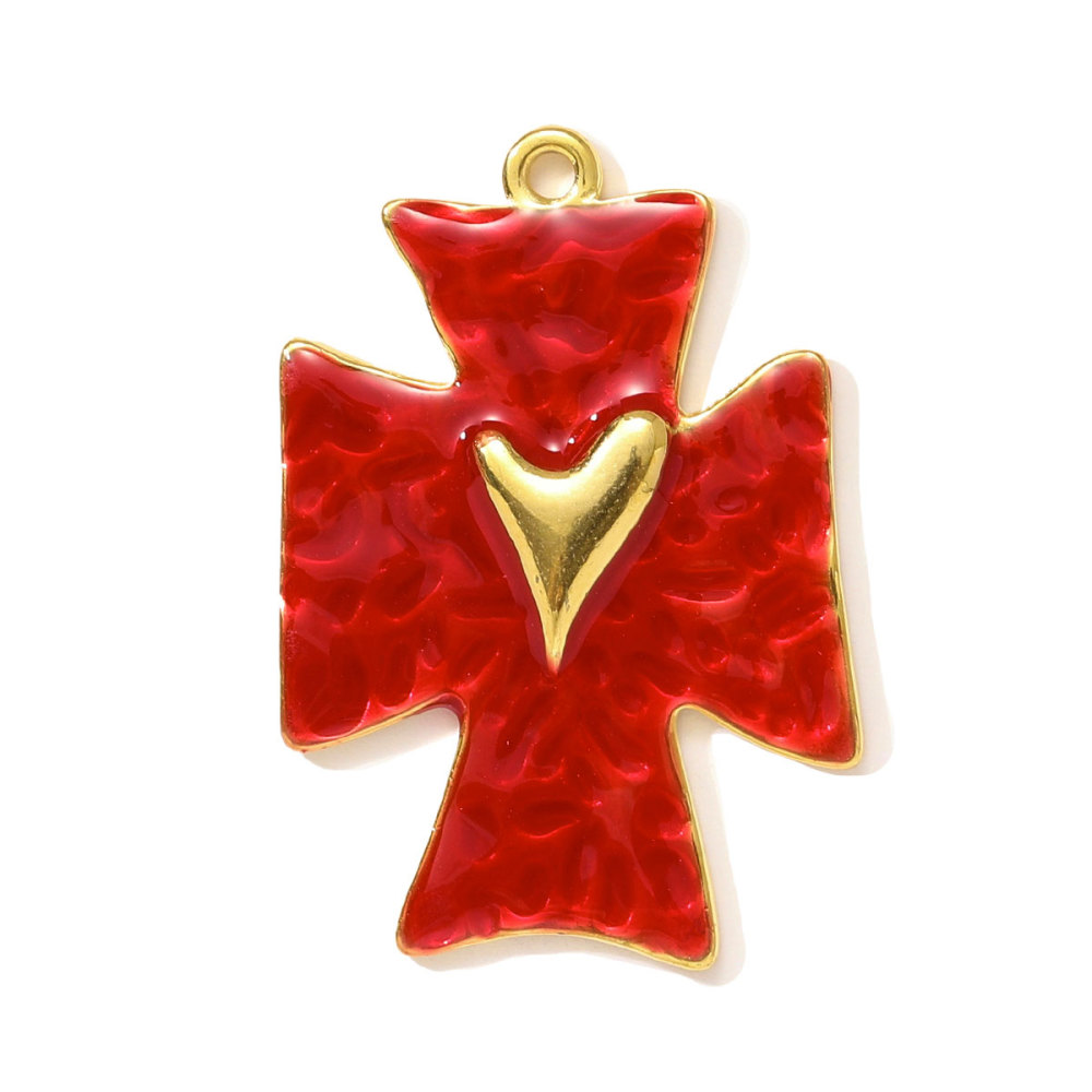 6pcs/pack Stainless Steel Enamel Love Heart Necklace Pendant Dopamine Cross Windmill DIY Earring Charm Women Monstera Leaf Jewelry
