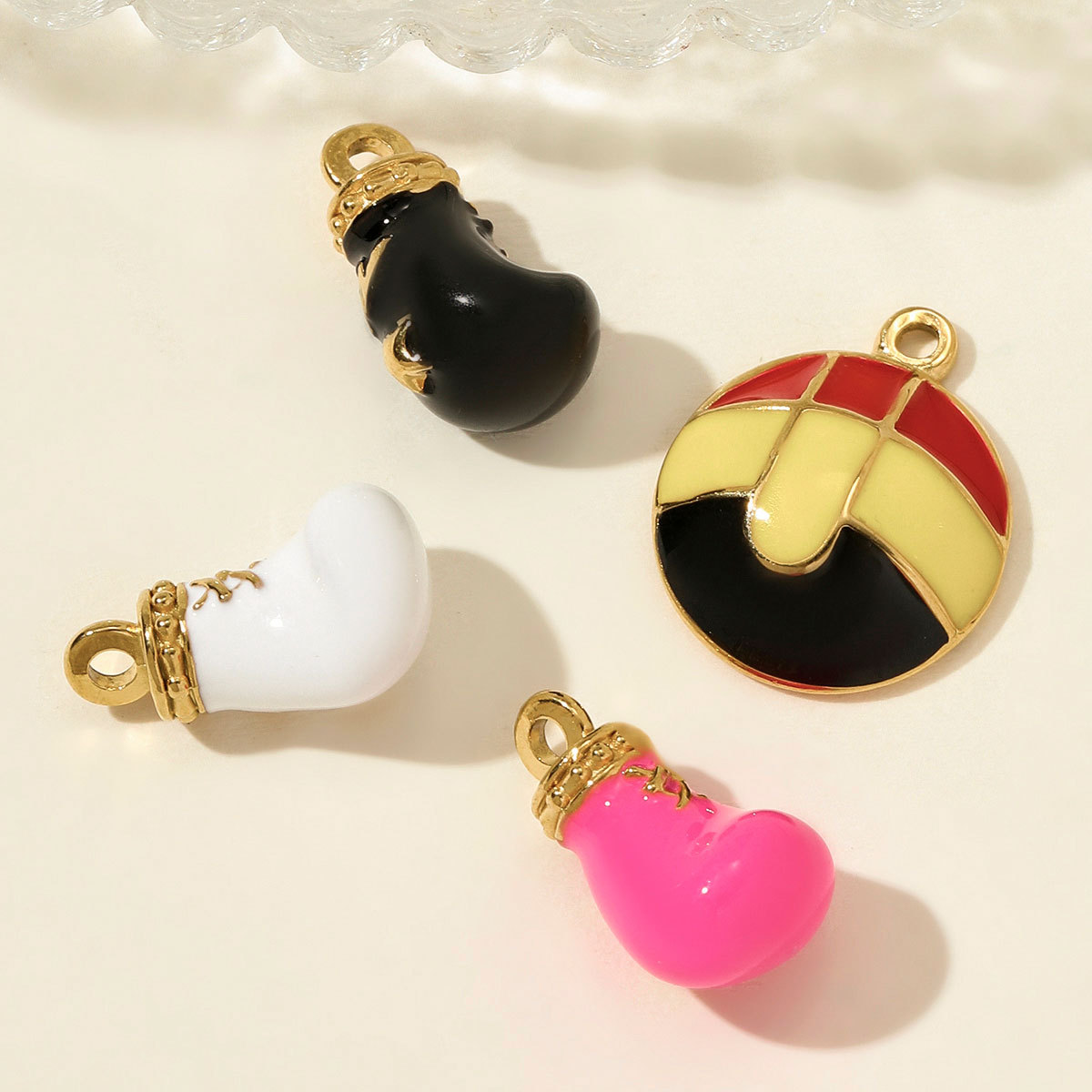 6pcs/pack Wholesale Stainless Steel Enamel Boxing Glove DIY Bracelet Charms Brazilian Football Necklace Pendant Sports Jewelry