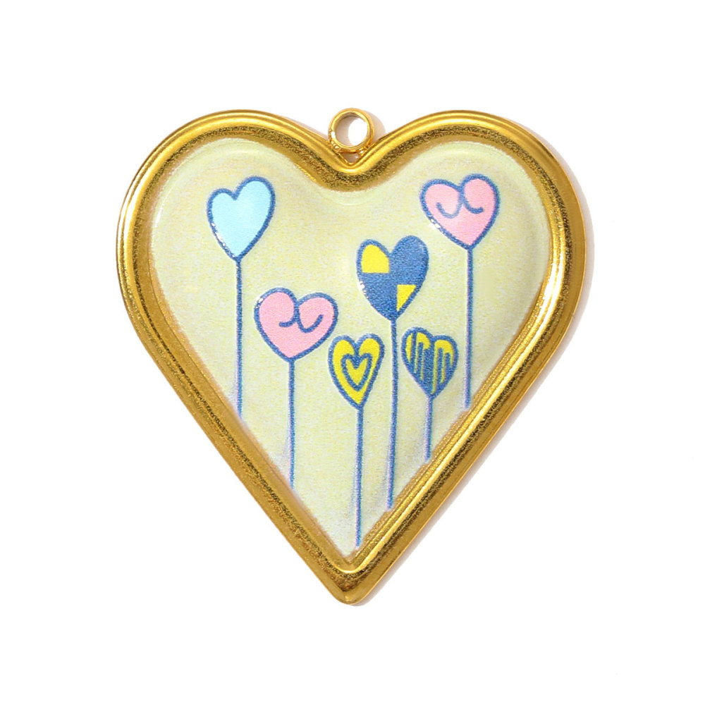 6pcs/pack Oil Painting Style Stainless Steel Heart Balloon Necklace Pendant Enamel Dove Butterfly DIY Charm Women Flower Jewelry