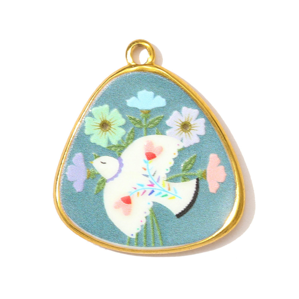 6pcs/pack Oil Painting Style Stainless Steel Heart Balloon Necklace Pendant Enamel Dove Butterfly DIY Charm Women Flower Jewelry