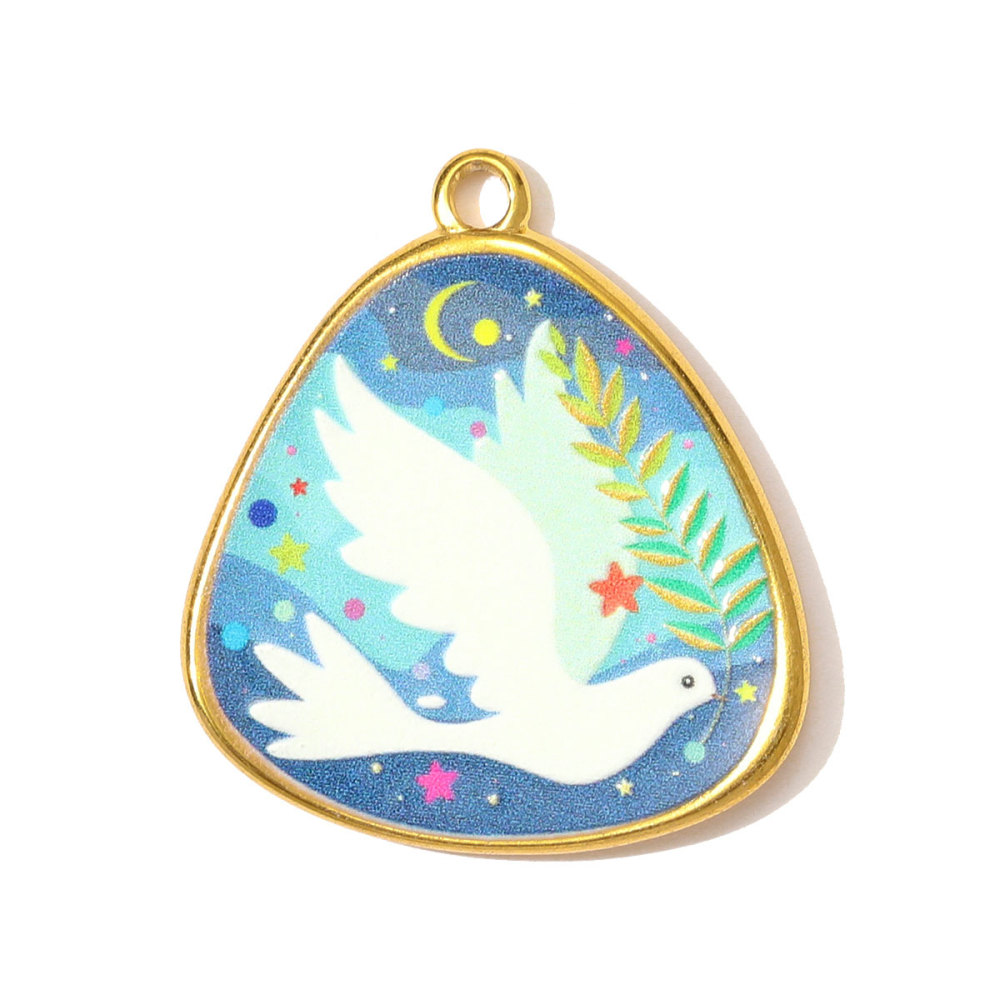 6pcs/pack Oil Painting Style Stainless Steel Heart Balloon Necklace Pendant Enamel Dove Butterfly DIY Charm Women Flower Jewelry