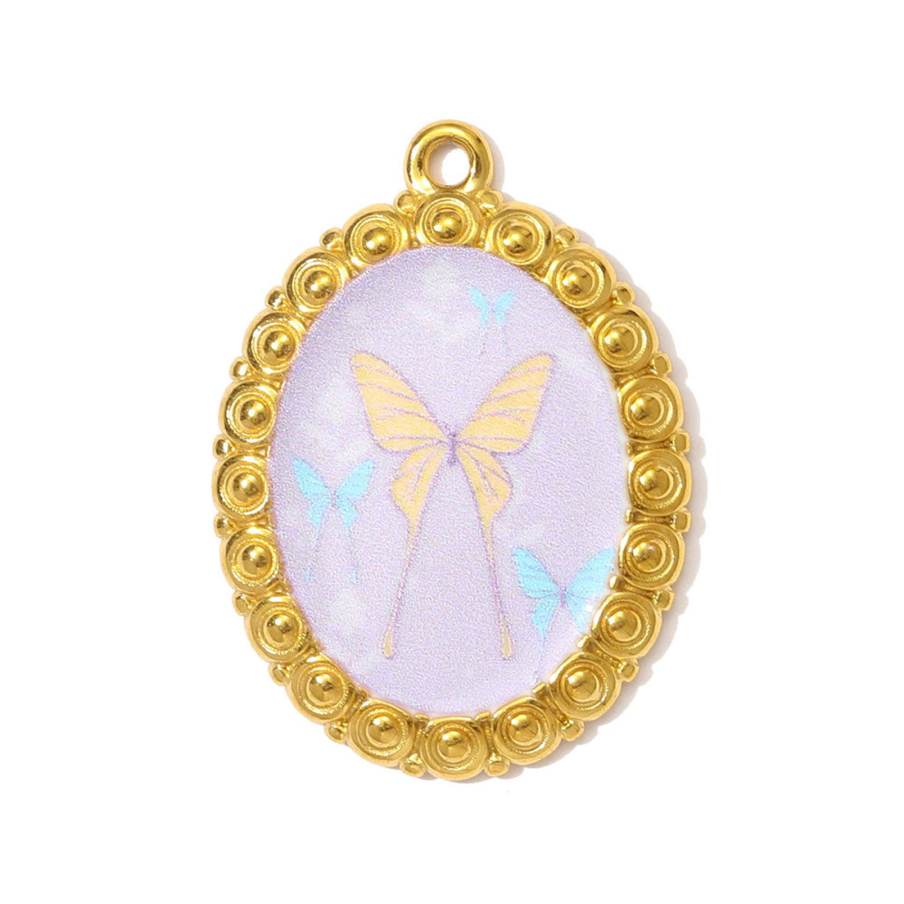 6pcs/pack Oil Painting Style Stainless Steel Heart Balloon Necklace Pendant Enamel Dove Butterfly DIY Charm Women Flower Jewelry