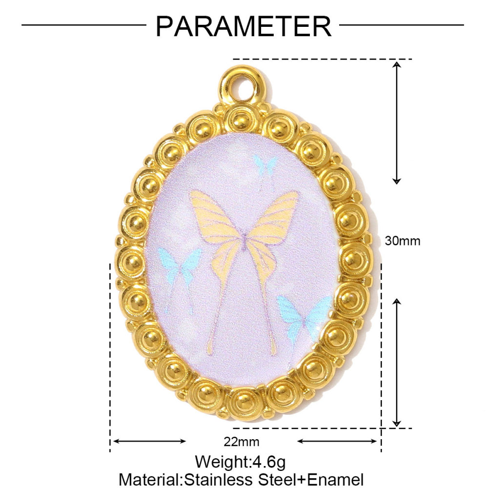 6pcs/pack Oil Painting Style Stainless Steel Heart Balloon Necklace Pendant Enamel Dove Butterfly DIY Charm Women Flower Jewelry