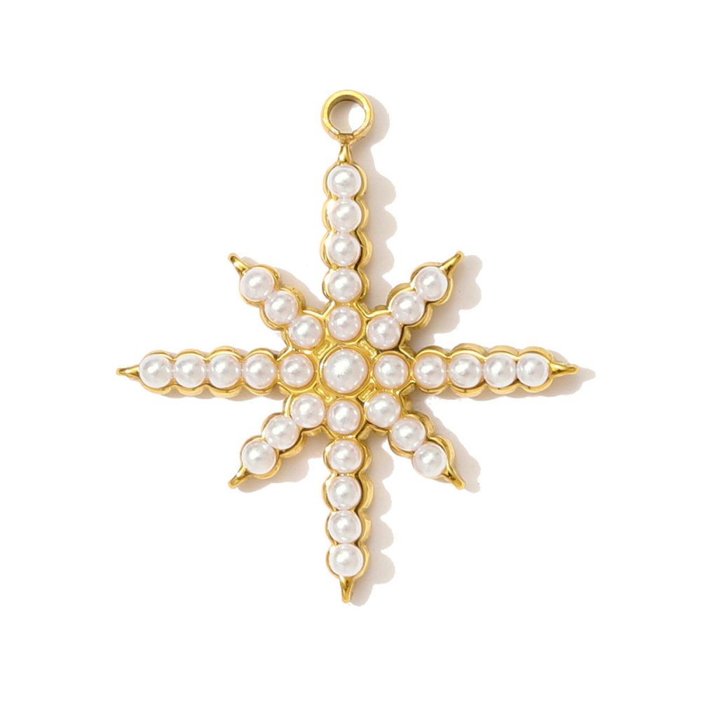 6pcs/pack Retro Stainless Steel Rhinestone Heart Clover Necklace Pendant Sailboat Shell DIY Earring Charm Women Pearl Star Jewelry