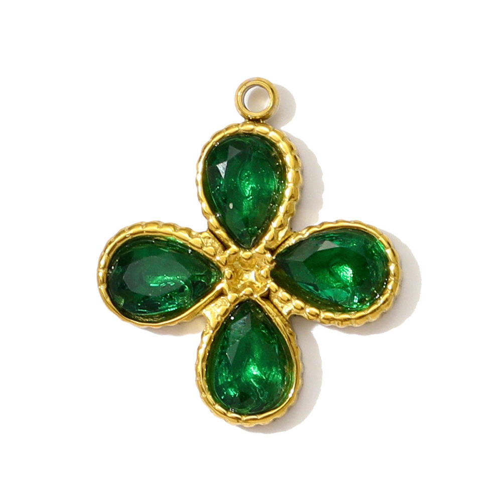 6pcs/pack Retro Stainless Steel Rhinestone Heart Clover Necklace Pendant Sailboat Shell DIY Earring Charm Women Pearl Star Jewelry