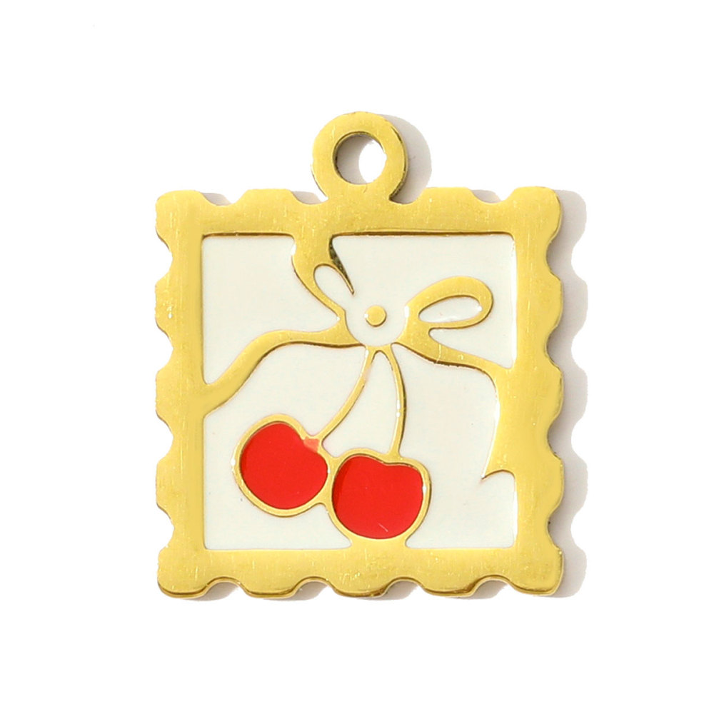 6pcs/pack Stainless Steel Enamel Hand Bag Cherry Necklace Pendants Winebottle Pizza DIY Charms Women Beer Chocolate Jewelry