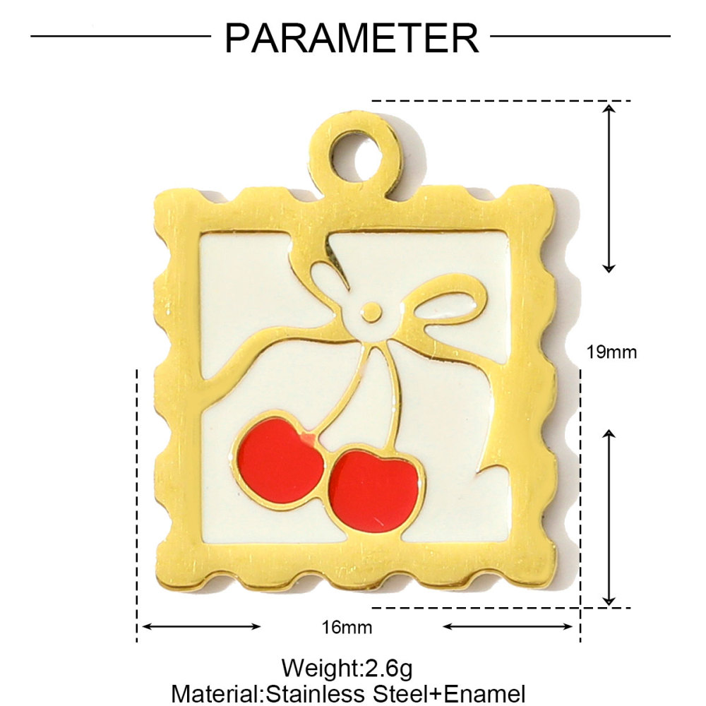 6pcs/pack Stainless Steel Enamel Hand Bag Cherry Necklace Pendants Winebottle Pizza DIY Charms Women Beer Chocolate Jewelry