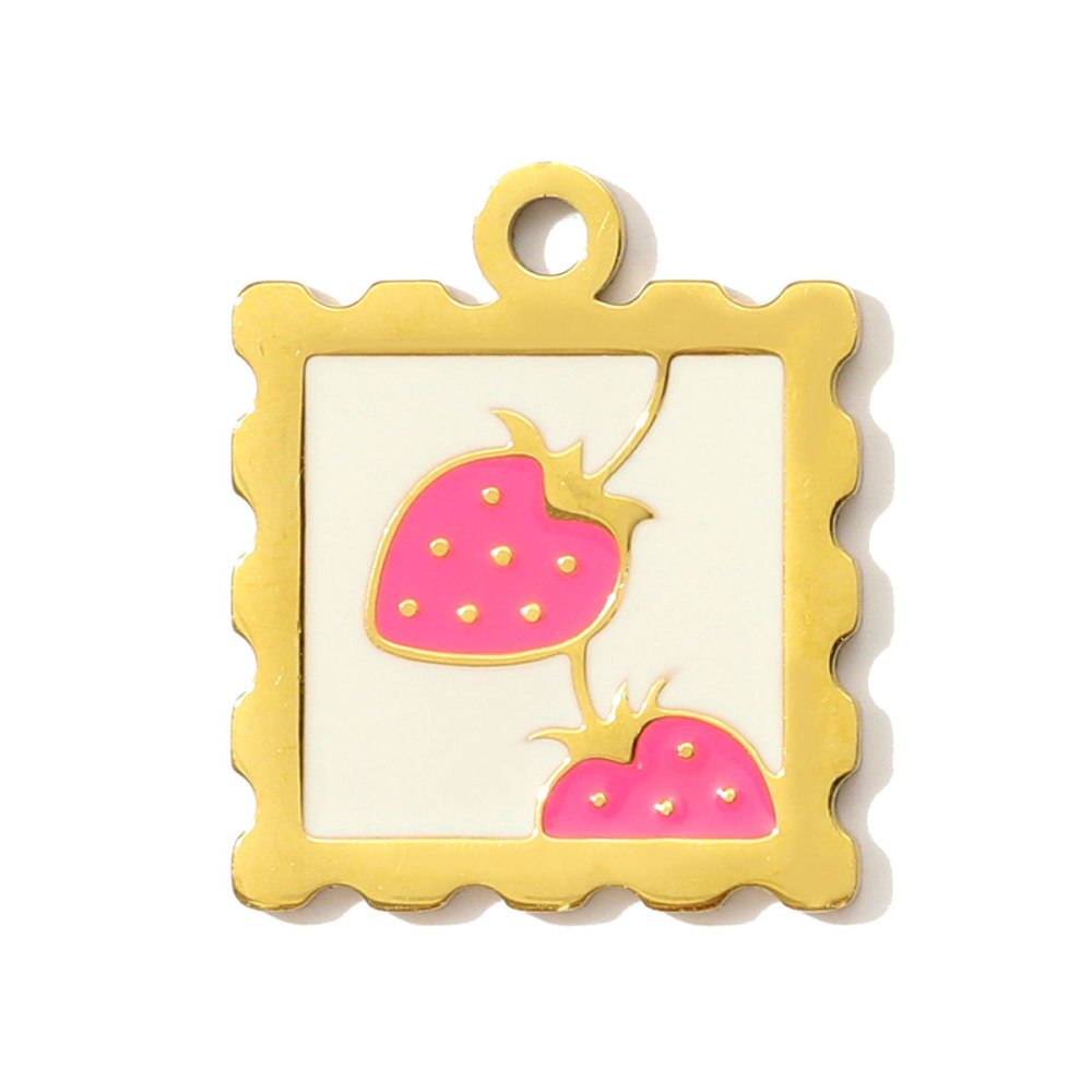 6pcs/pack Stainless Steel Enamel Hand Bag Cherry Necklace Pendants Winebottle Pizza DIY Charms Women Beer Chocolate Jewelry