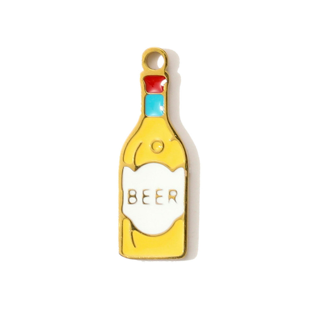 6pcs/pack Stainless Steel Enamel Hand Bag Cherry Necklace Pendants Winebottle Pizza DIY Charms Women Beer Chocolate Jewelry