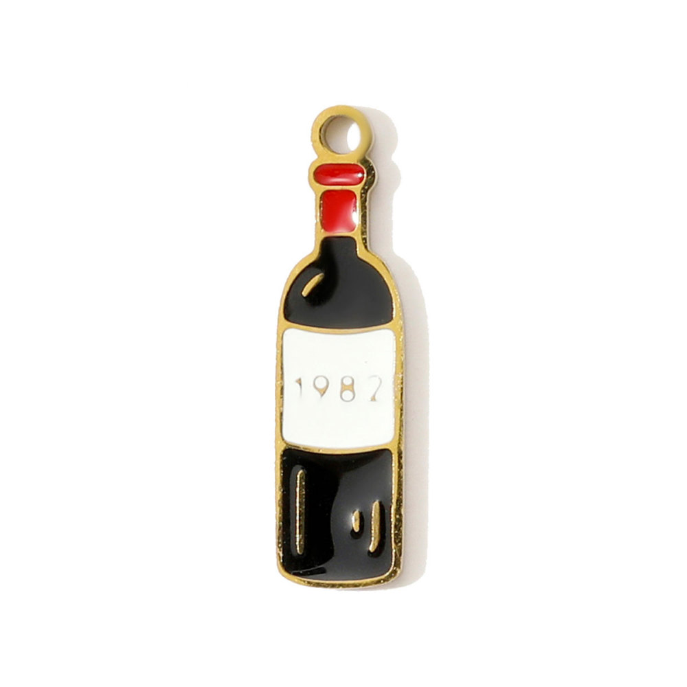 6pcs/pack Stainless Steel Enamel Hand Bag Cherry Necklace Pendants Winebottle Pizza DIY Charms Women Beer Chocolate Jewelry