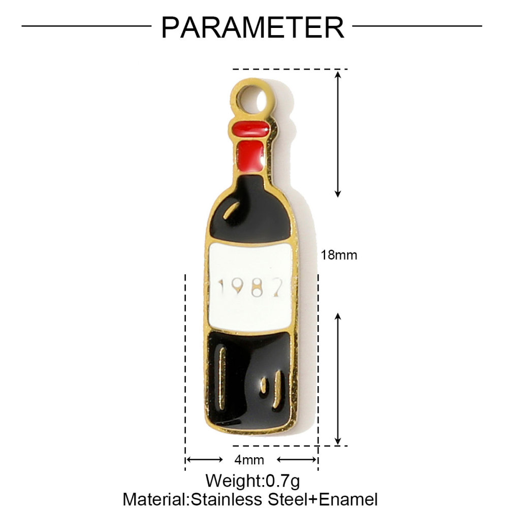 6pcs/pack Stainless Steel Enamel Hand Bag Cherry Necklace Pendants Winebottle Pizza DIY Charms Women Beer Chocolate Jewelry