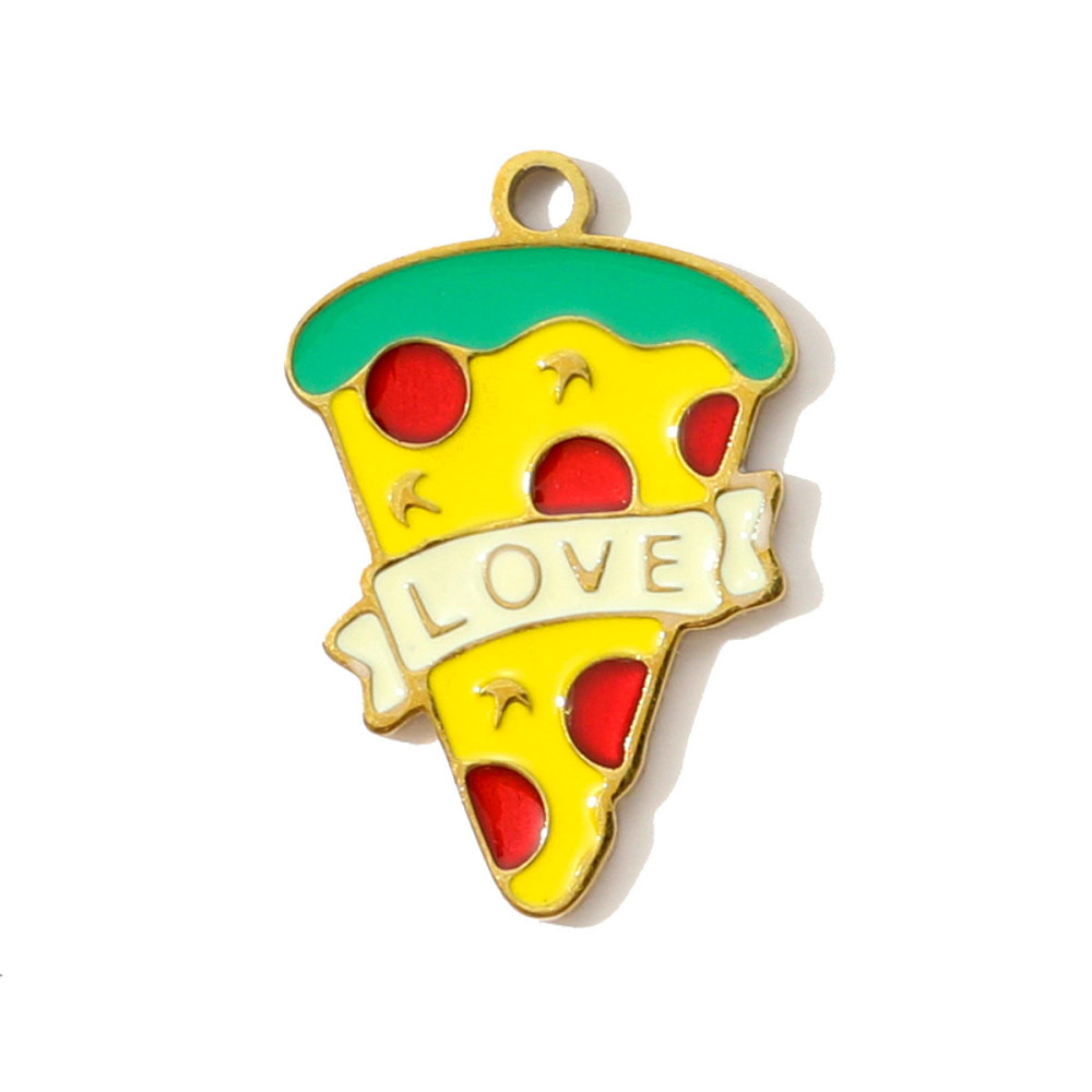6pcs/pack Stainless Steel Enamel Hand Bag Cherry Necklace Pendants Winebottle Pizza DIY Charms Women Beer Chocolate Jewelry
