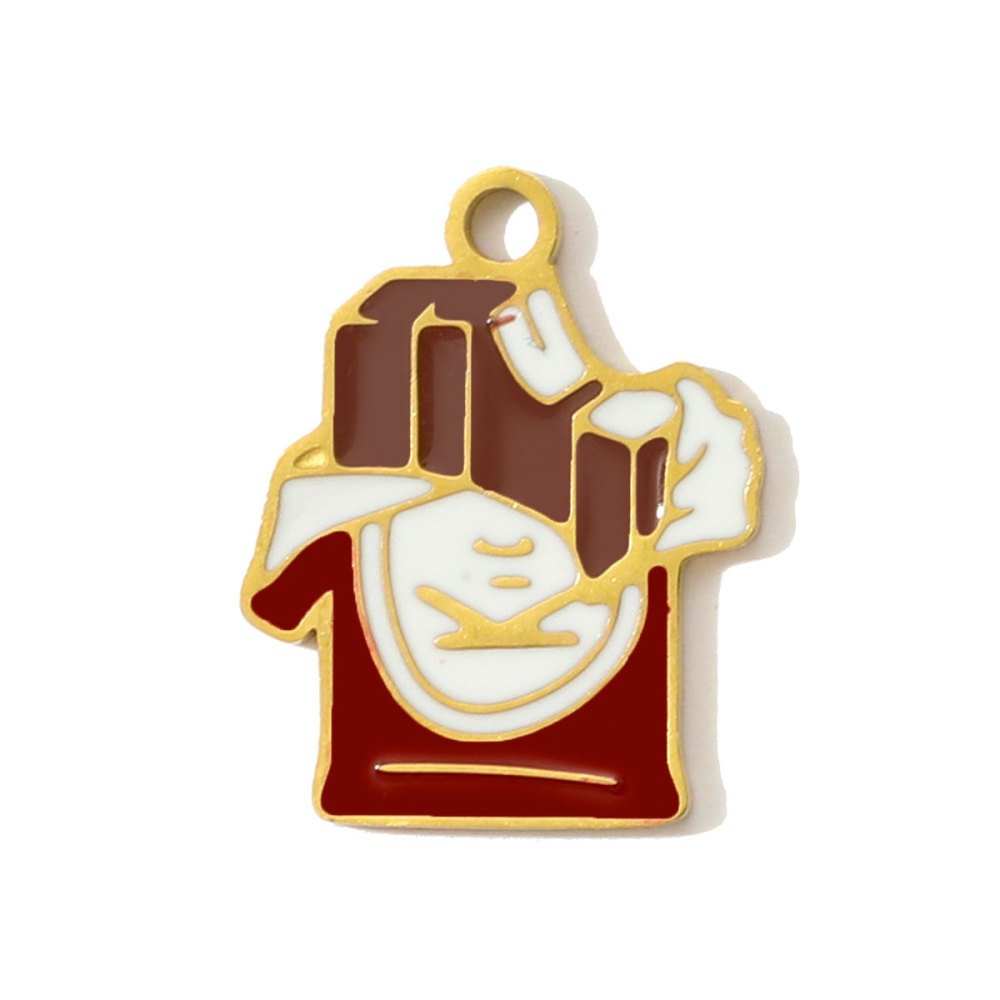 6pcs/pack Stainless Steel Enamel Hand Bag Cherry Necklace Pendants Winebottle Pizza DIY Charms Women Beer Chocolate Jewelry