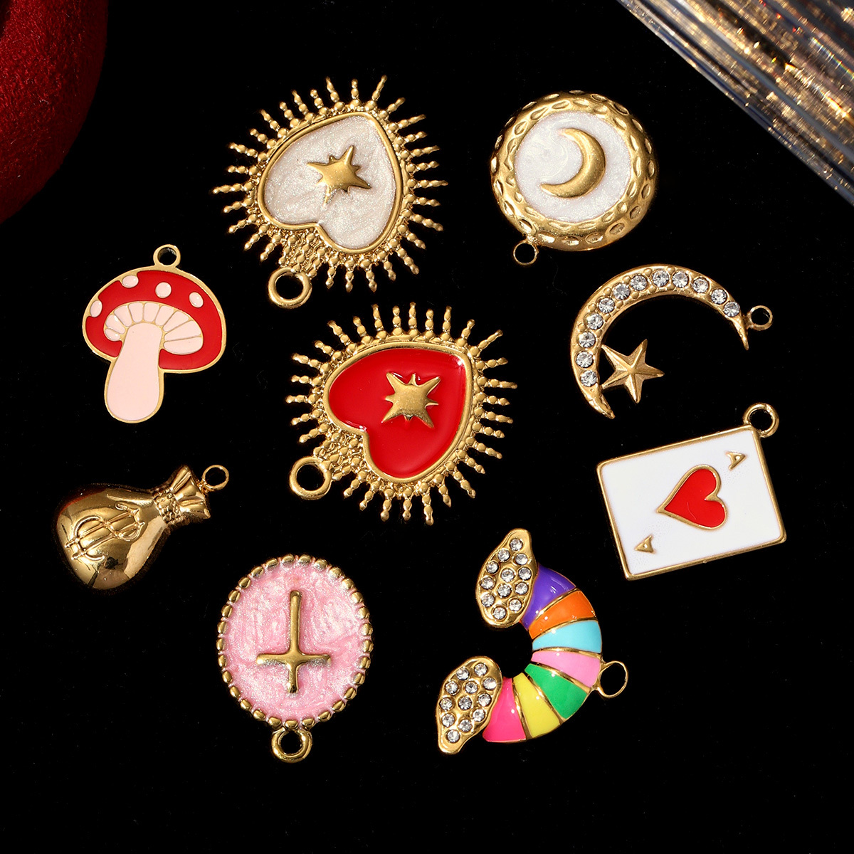 6pcs/pack Stainless Steel Irregular Heart DIY Charm Round Moon Corss Star Pendant Woman Necklace Bracelet Making Mushroom Jewelry