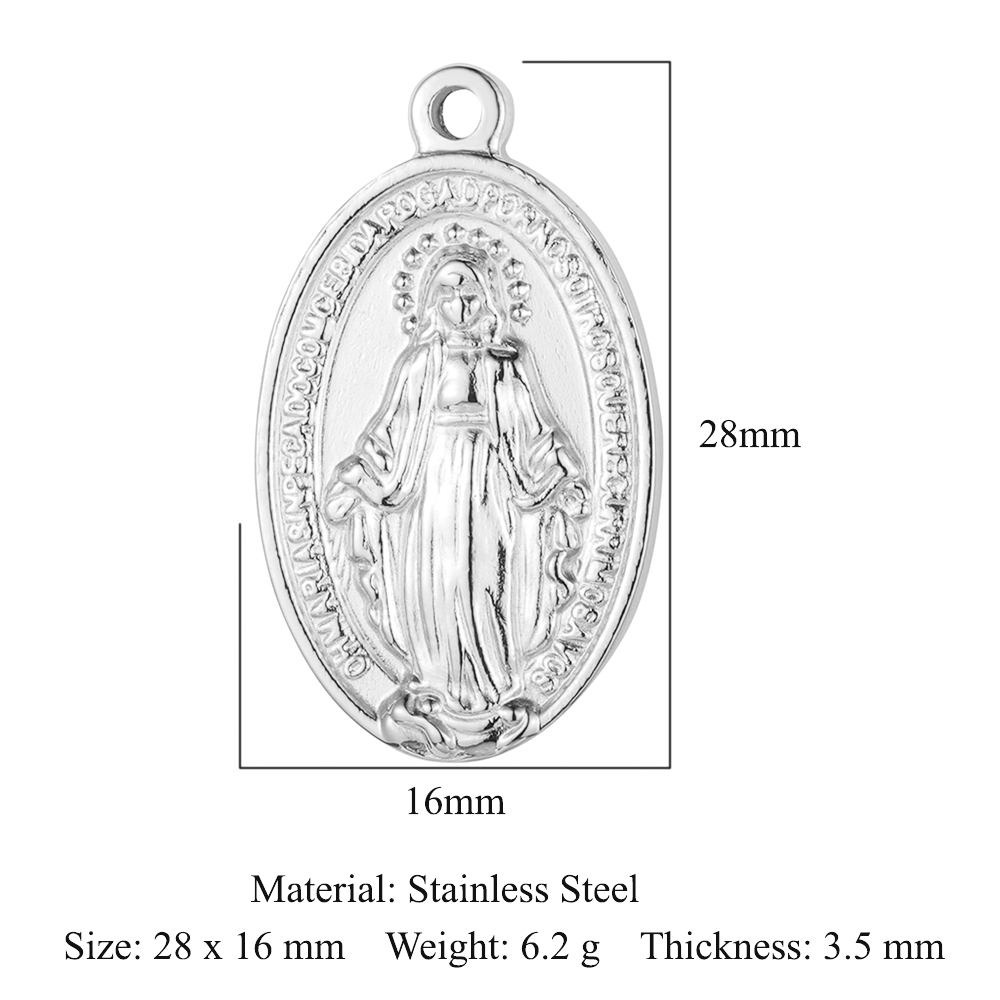 6pcs/pack Oval Virgin Mary Stainless Steel DIY Charm Woman Flower Embossed Heart Star Picture Locket Pendant Necklace Jewelry