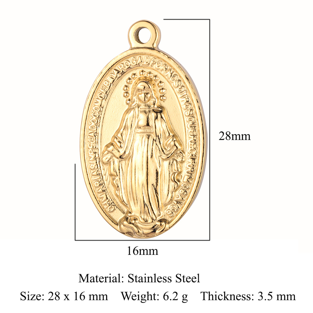 6pcs/pack Oval Virgin Mary Stainless Steel DIY Charm Woman Flower Embossed Heart Star Picture Locket Pendant Necklace Jewelry