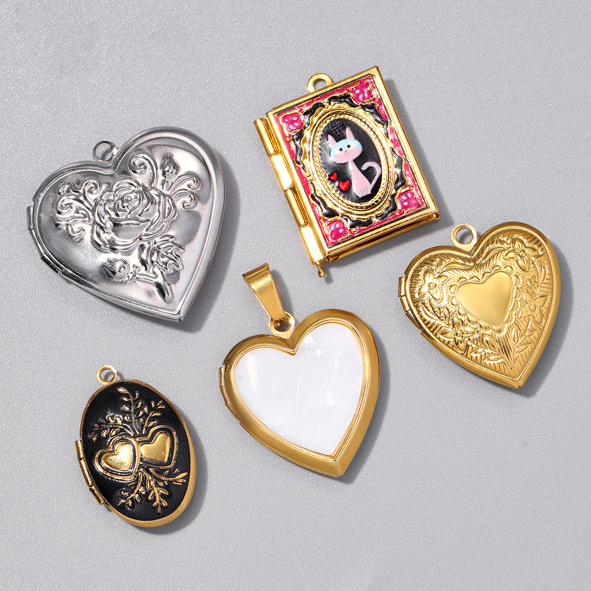 6pcs/pack Oval Virgin Mary Stainless Steel DIY Charm Woman Flower Embossed Heart Star Picture Locket Pendant Necklace Jewelry