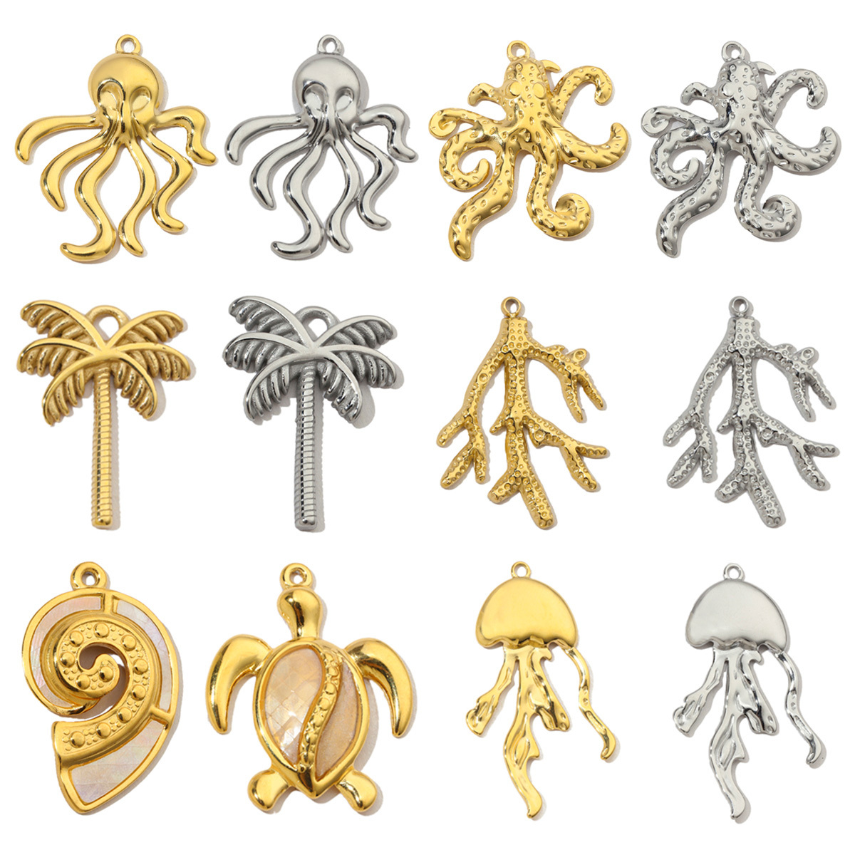 6pcs/pack French Stainless Steel Jellyfish Octopus Earring DIY Charms Women Palm Snake Necklace Pendant Scorpion Jewelry