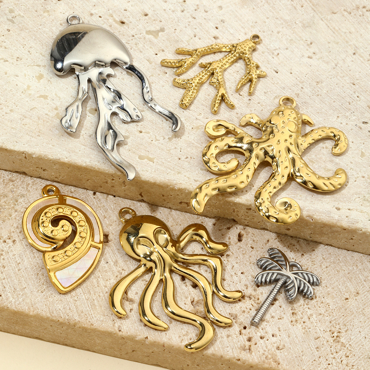 6pcs/pack French Stainless Steel Jellyfish Octopus Earring DIY Charms Women Palm Snake Necklace Pendant Scorpion Jewelry