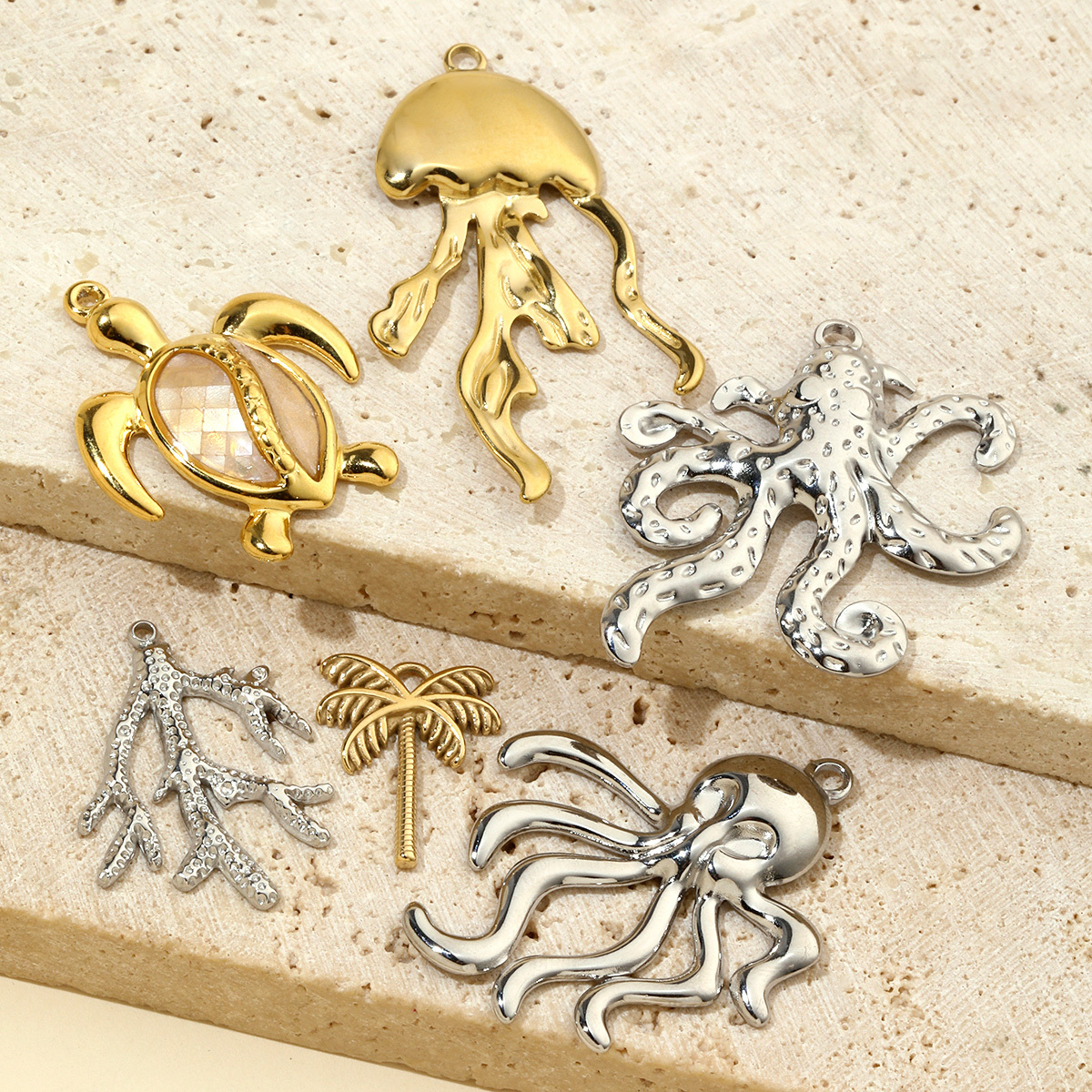6pcs/pack French Stainless Steel Jellyfish Octopus Earring DIY Charms Women Palm Snake Necklace Pendant Scorpion Jewelry