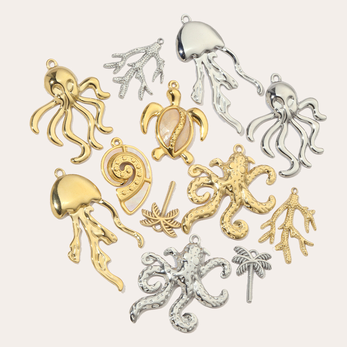 6pcs/pack French Stainless Steel Jellyfish Octopus Earring DIY Charms Women Palm Snake Necklace Pendant Scorpion Jewelry