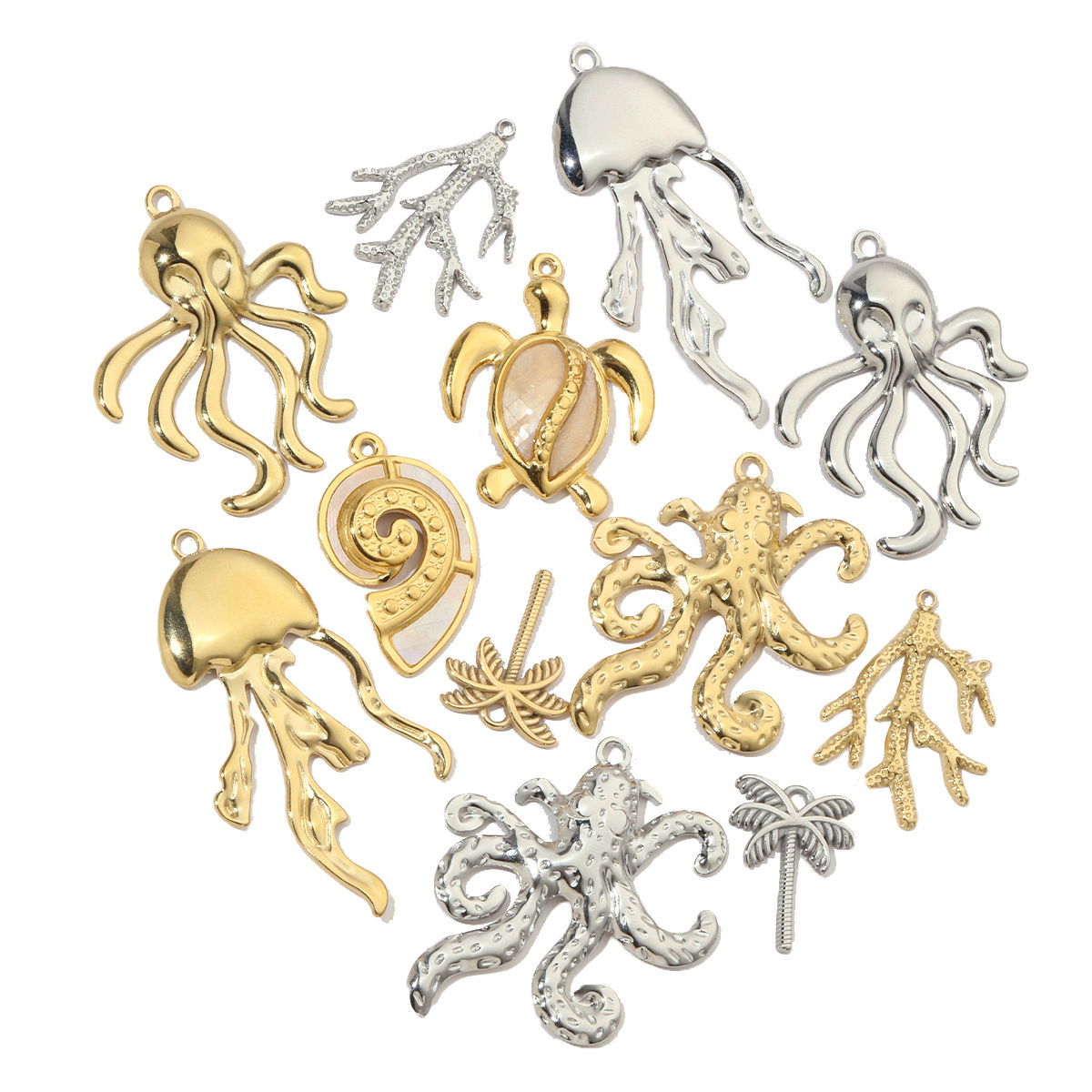 6pcs/pack French Stainless Steel Jellyfish Octopus Earring DIY Charms Women Palm Snake Necklace Pendant Scorpion Jewelry