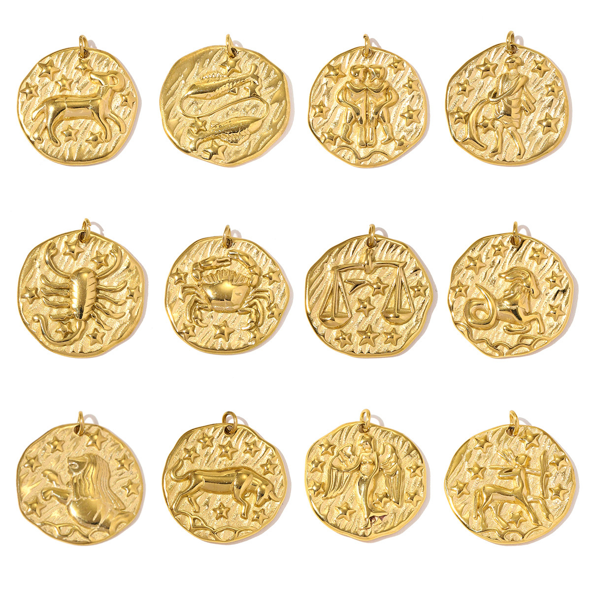 6pcs/pack Fashion Stainless Steel Emboss Zodiac Necklace Pendant Taurus Aries DIY Charm Women 12 Star Signs Jewelry Wholesale