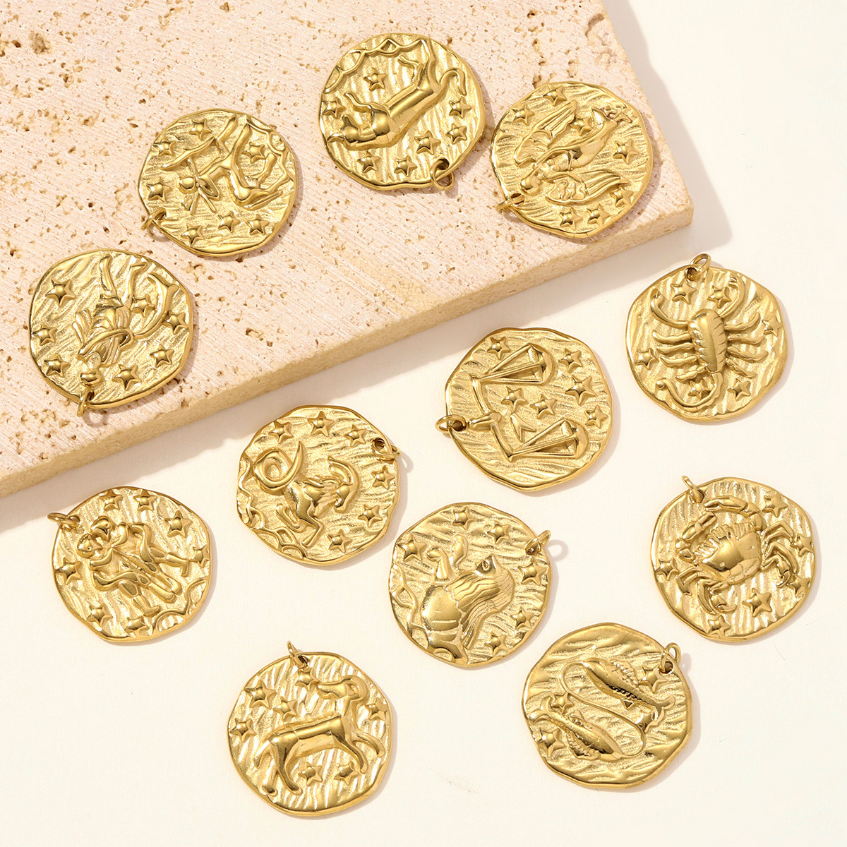 6pcs/pack Fashion Stainless Steel Emboss Zodiac Necklace Pendant Taurus Aries DIY Charm Women 12 Star Signs Jewelry Wholesale