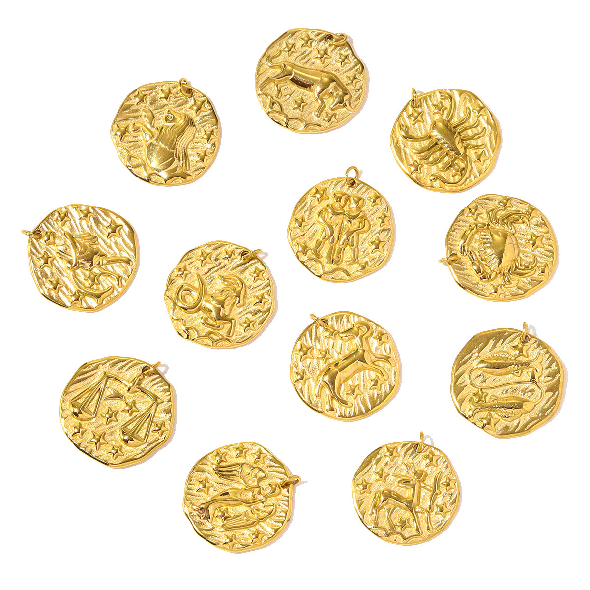 6pcs/pack Fashion Stainless Steel Emboss Zodiac Necklace Pendant Taurus Aries DIY Charm Women 12 Star Signs Jewelry Wholesale