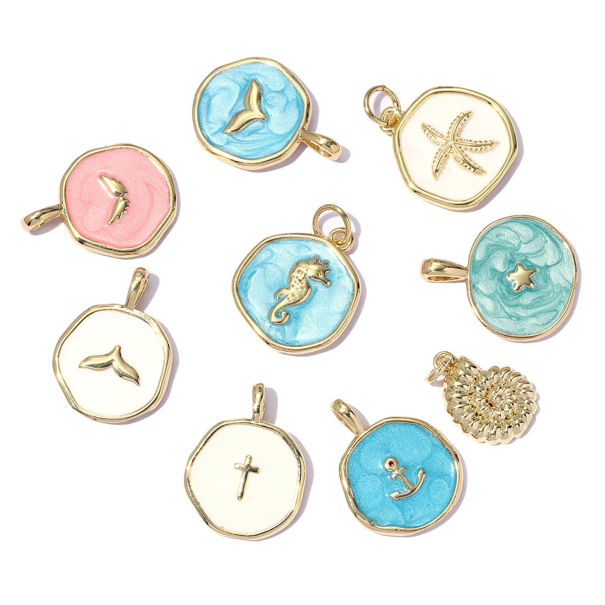 6pcs/pack Enamel Ace Heart Poker Seahorse Copper Zircon DIY Charm Women Fish Tail Flower Pendant Bracelet Necklace Making Jewelry