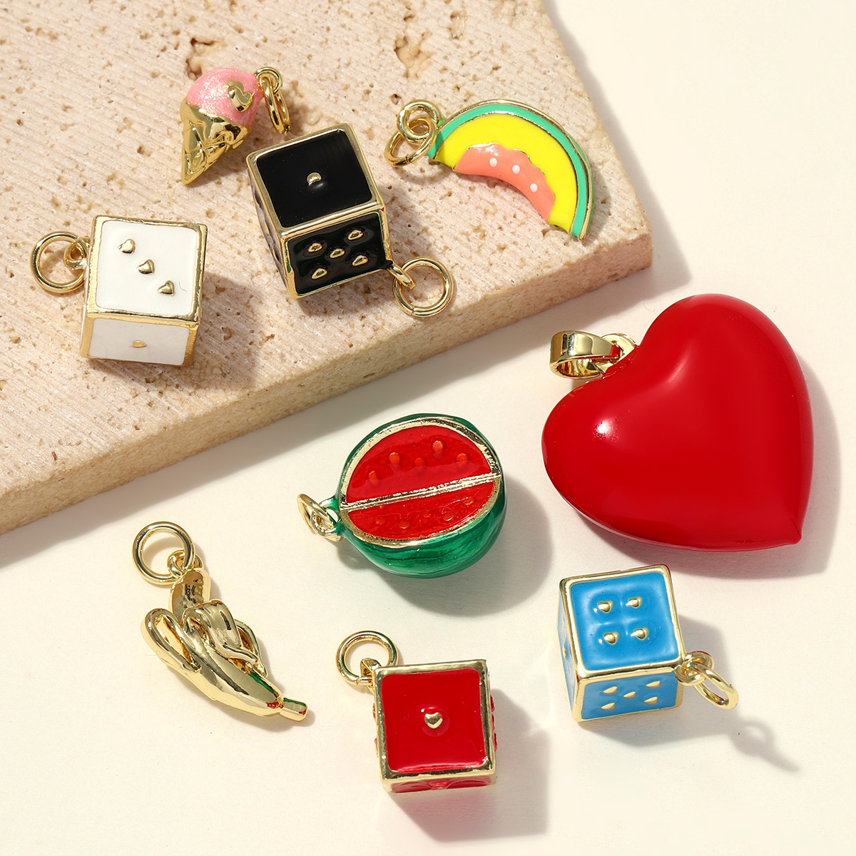 6pcs/pack Copper Enamel Love Heart Dice DIY Earring Charms Women Wine Glass Banana Necklace Pendants Fruit Jewelry Wholesale