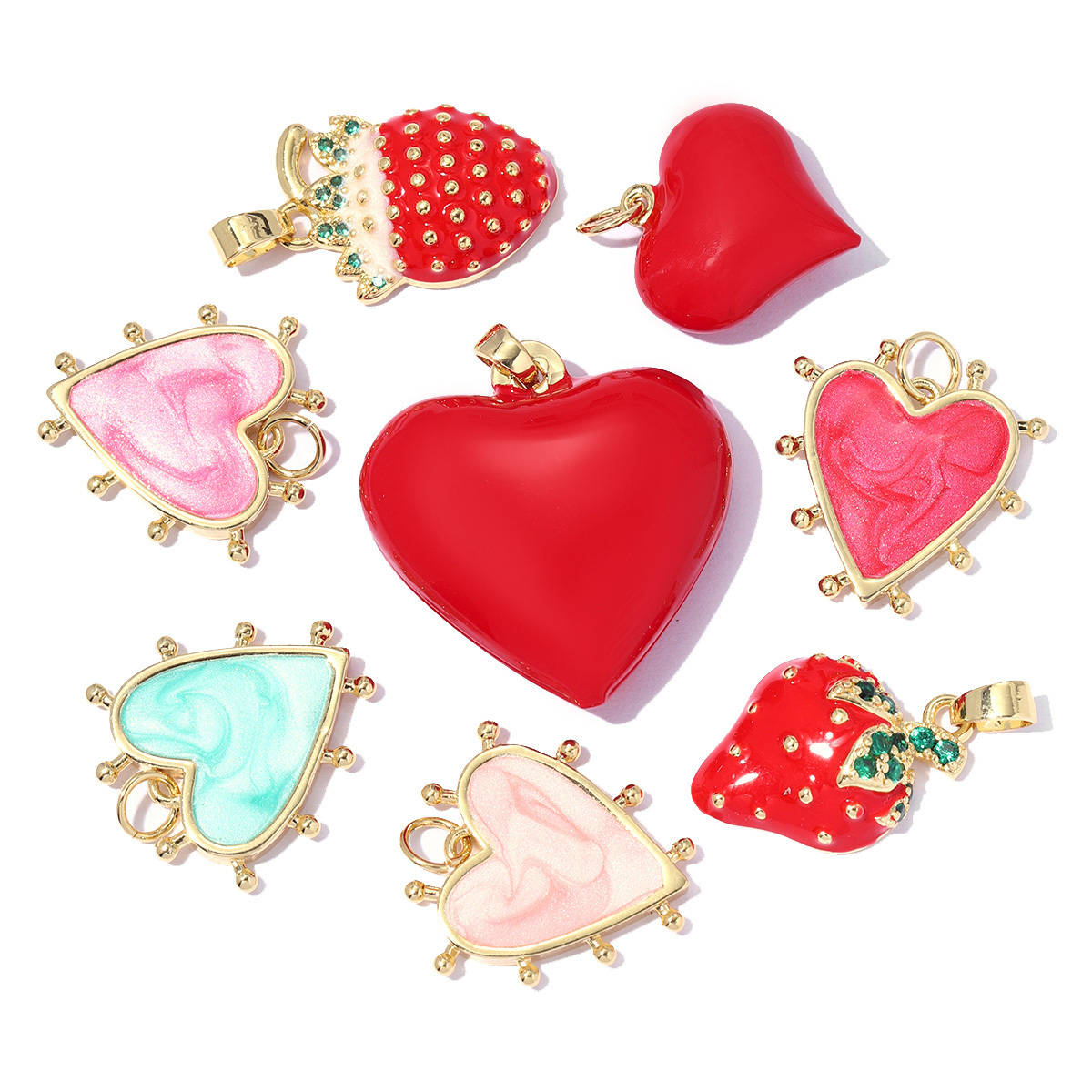 6pcs/pack Copper Enamel Love Heart Dice DIY Earring Charms Women Wine Glass Banana Necklace Pendants Fruit Jewelry Wholesale