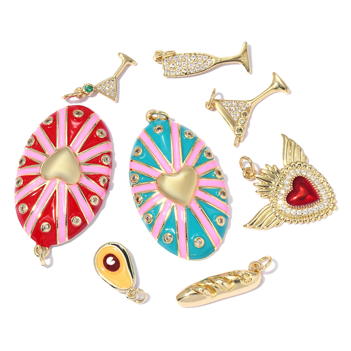6pcs/pack Copper Enamel Love Heart Dice DIY Earring Charms Women Wine Glass Banana Necklace Pendants Fruit Jewelry Wholesale