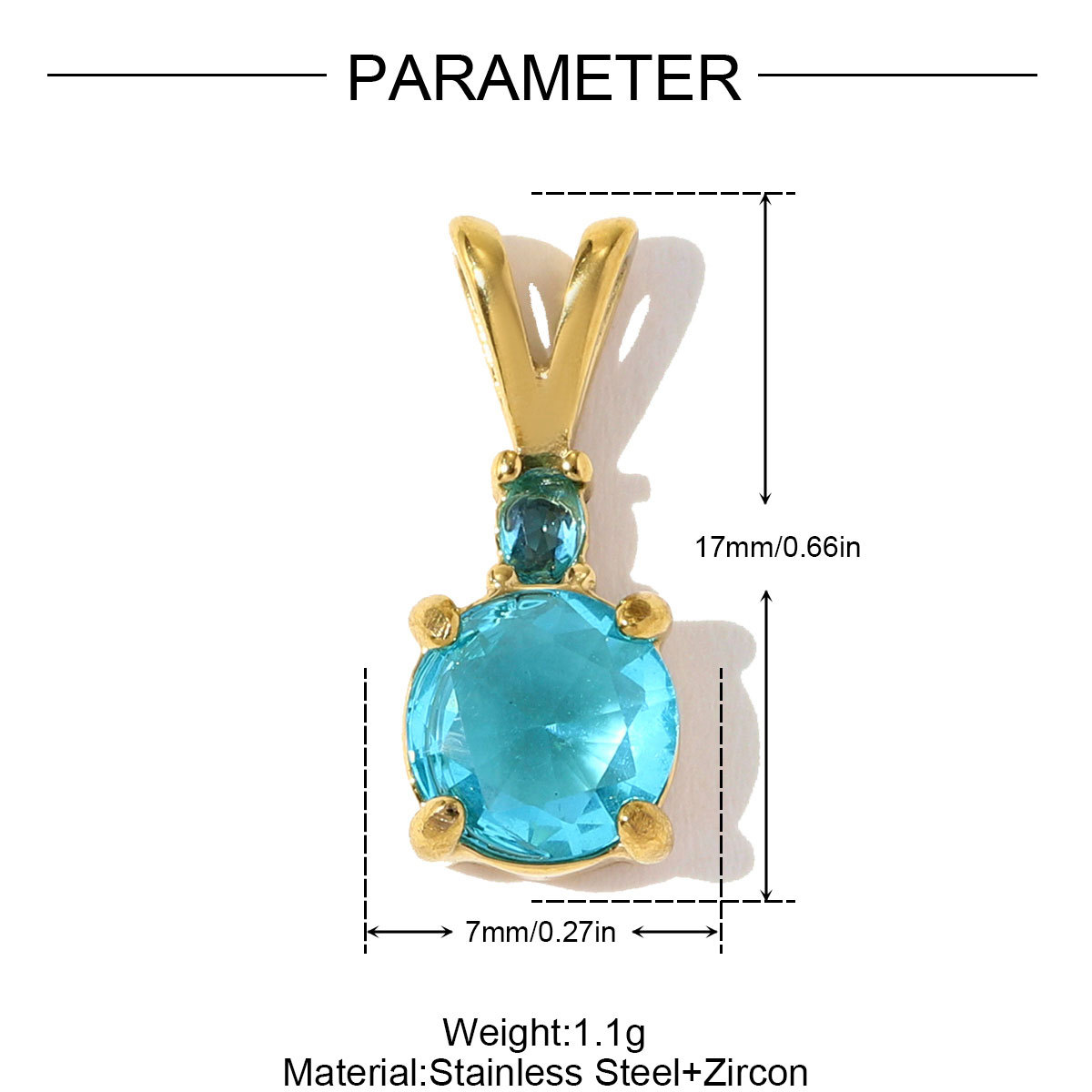 6pcs/pack Stylish Stainless Steel Colorful Zricon Stone Necklace Pendant Cute Round DIY Charm Women Never Fade Jewelry Wholesale