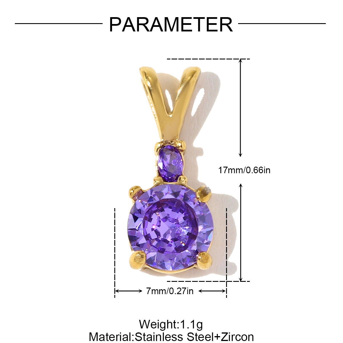 6pcs/pack Stylish Stainless Steel Colorful Zricon Stone Necklace Pendant Cute Round DIY Charm Women Never Fade Jewelry Wholesale