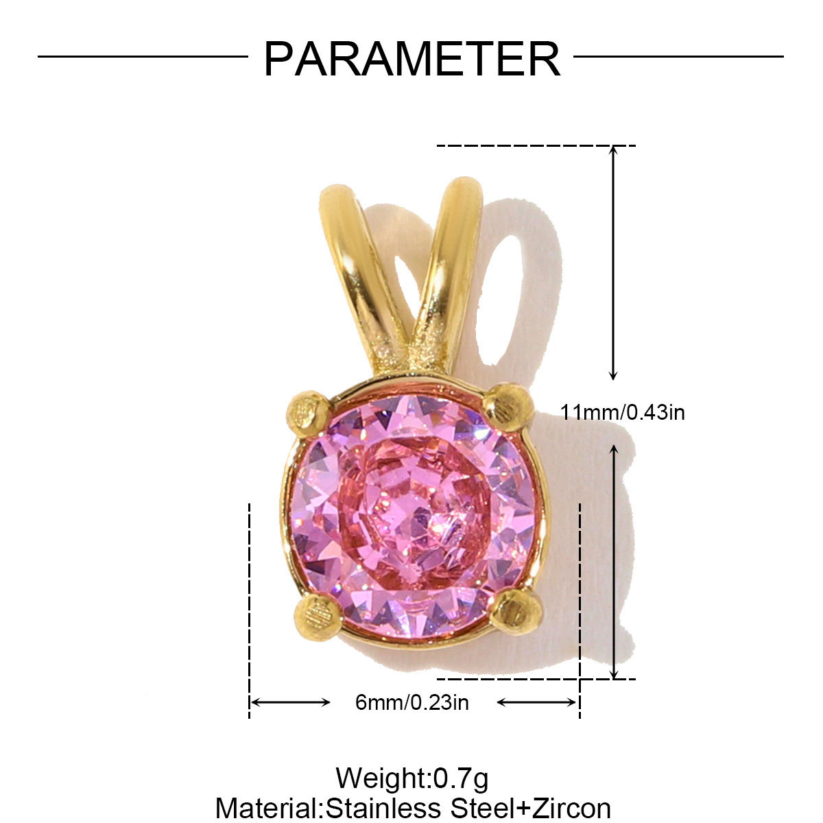 6pcs/pack Stylish Stainless Steel Colorful Zricon Stone Necklace Pendant Cute Round DIY Charm Women Never Fade Jewelry Wholesale