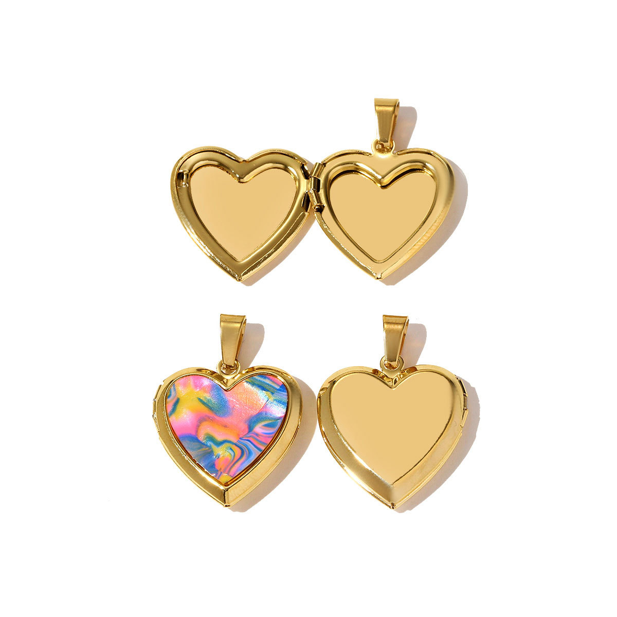 6pcs/pack Fashion Stainless Steel Enamel Heart Locket Necklace Pendant Openable Picture Love Box DIY Charm Women Jewelry Wholesale