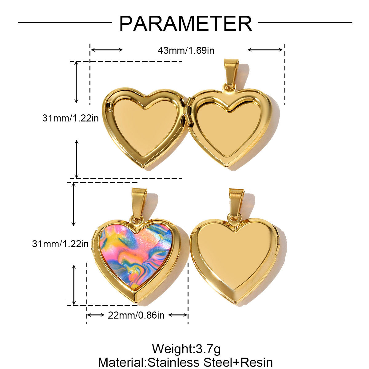 6pcs/pack Fashion Stainless Steel Enamel Heart Locket Necklace Pendant Openable Picture Love Box DIY Charm Women Jewelry Wholesale