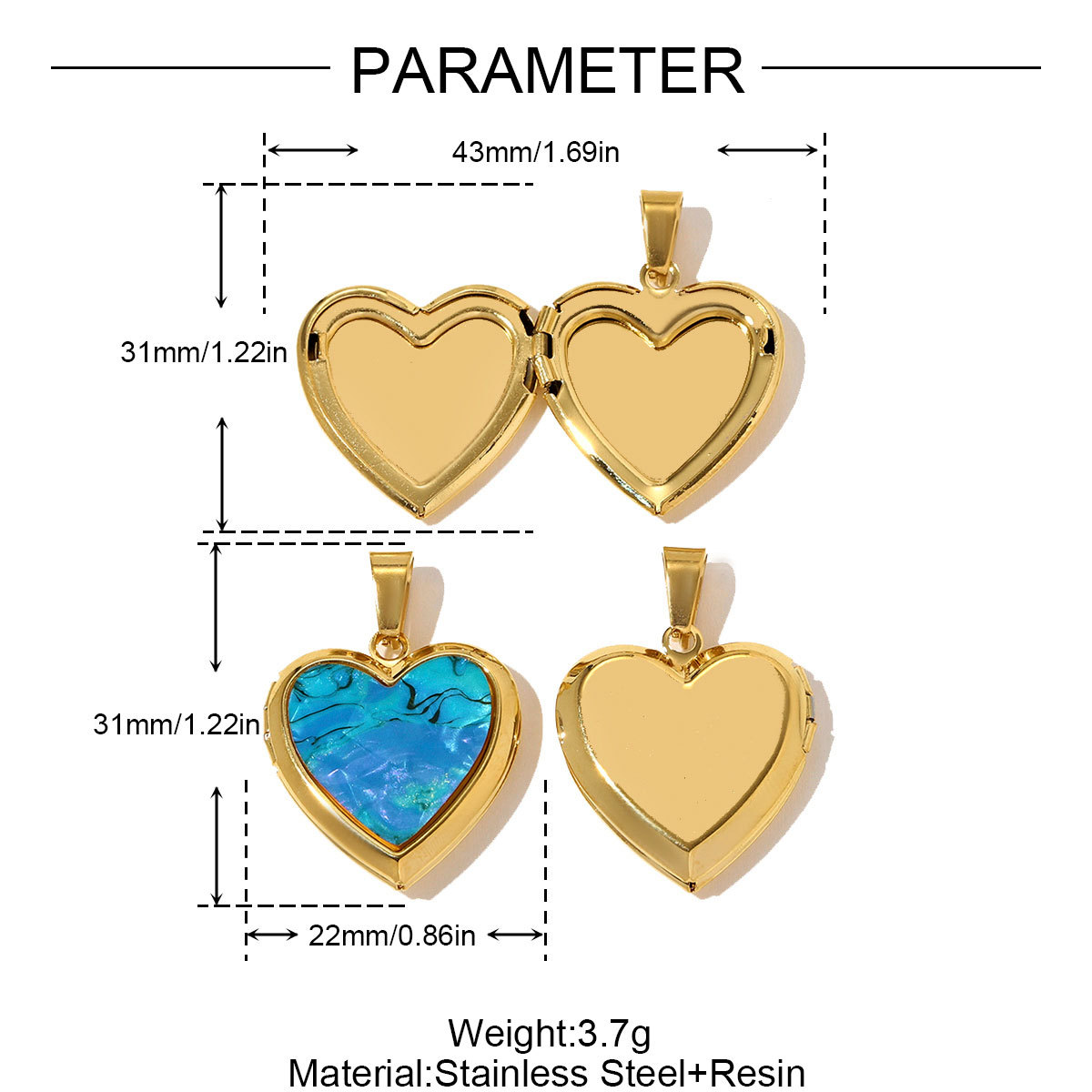 6pcs/pack Fashion Stainless Steel Enamel Heart Locket Necklace Pendant Openable Picture Love Box DIY Charm Women Jewelry Wholesale