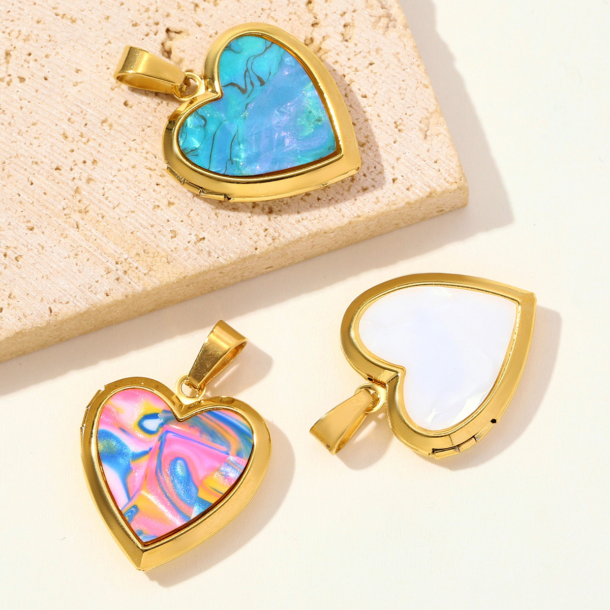 6pcs/pack Fashion Stainless Steel Enamel Heart Locket Necklace Pendant Openable Picture Love Box DIY Charm Women Jewelry Wholesale