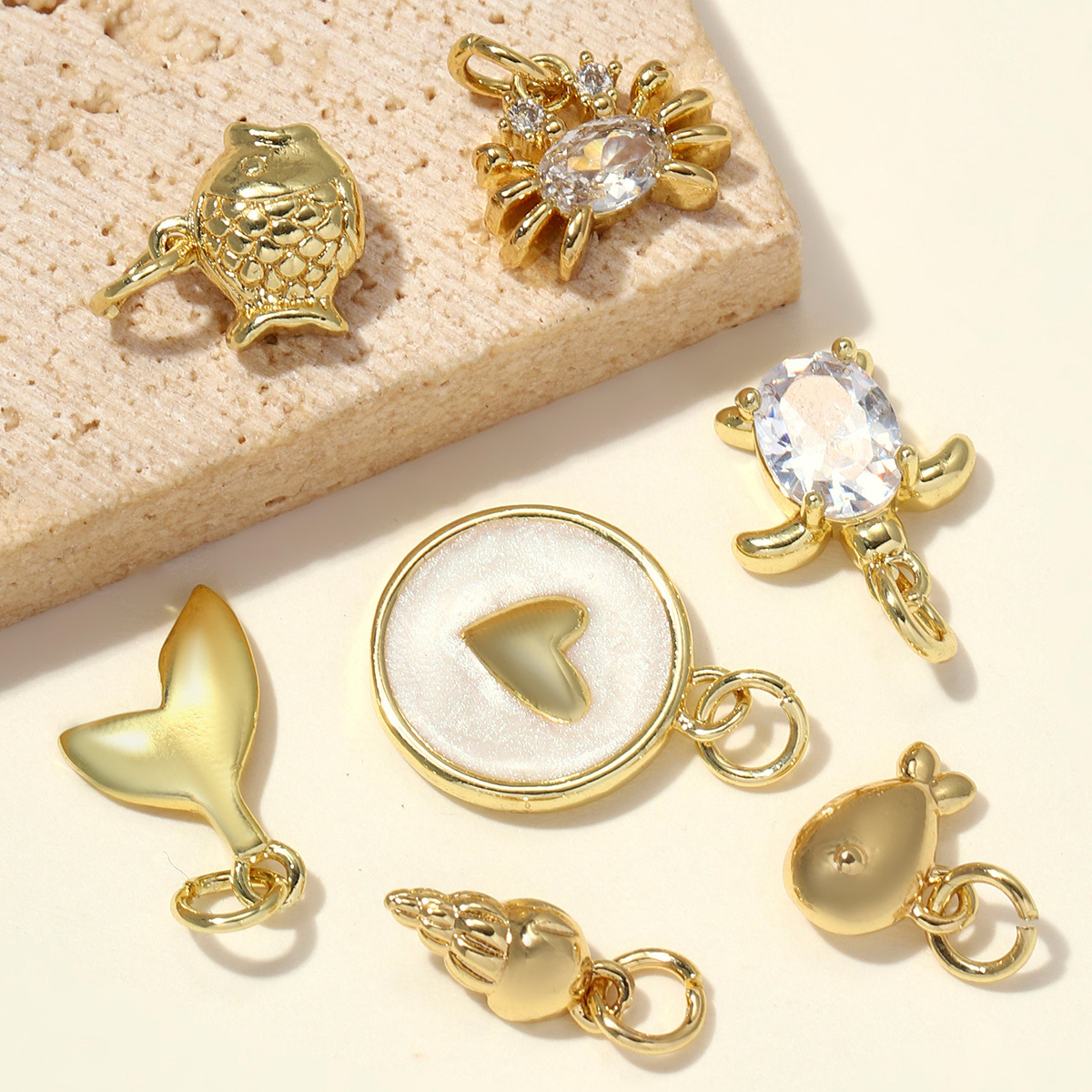 6pcs/pack Copper Zircon Turtle DIY Charms Women Whale Mermaid Tail Starfish Necklace Pendant Ocean Theme Jewelry Bracelet Making