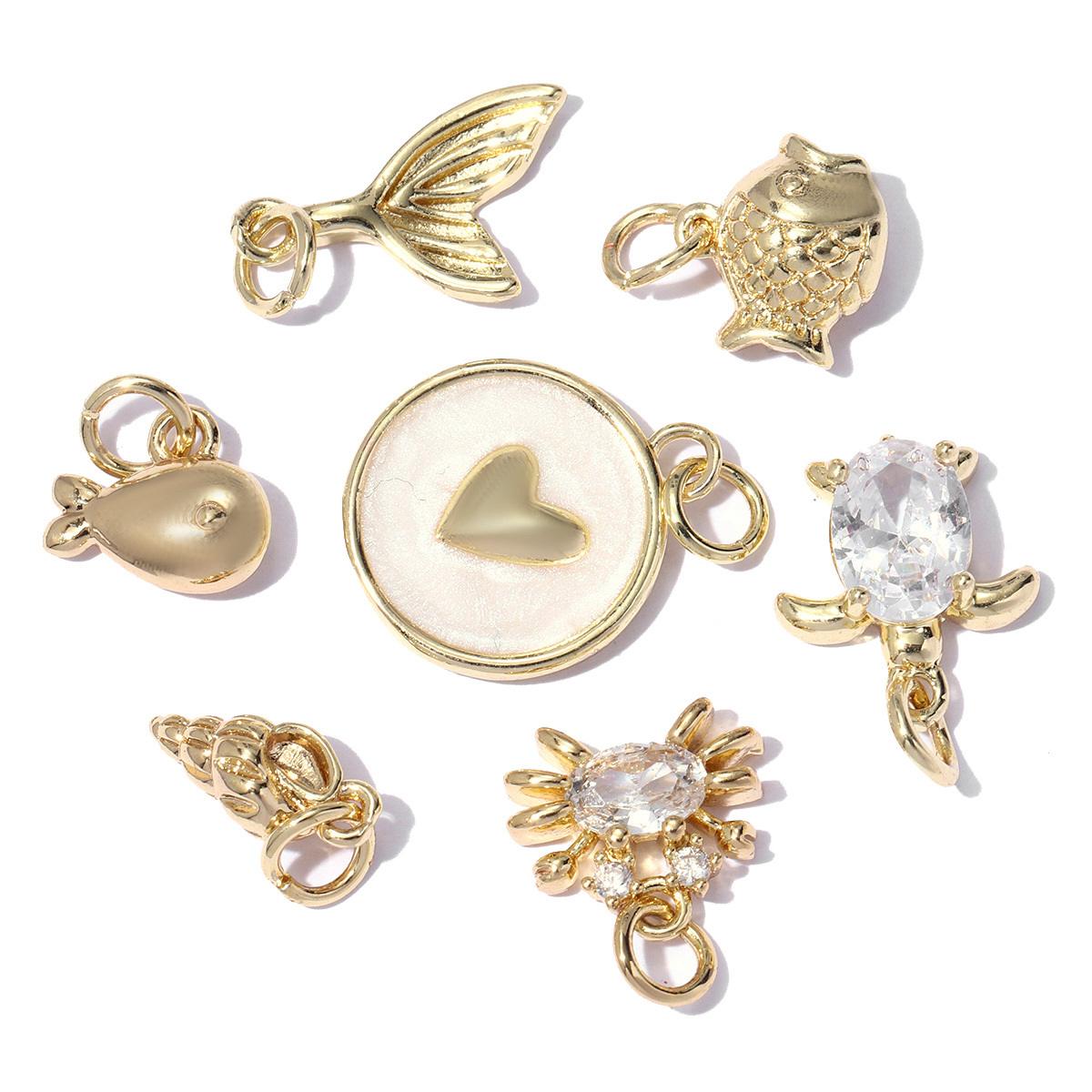 6pcs/pack Copper Zircon Turtle DIY Charms Women Whale Mermaid Tail Starfish Necklace Pendant Ocean Theme Jewelry Bracelet Making
