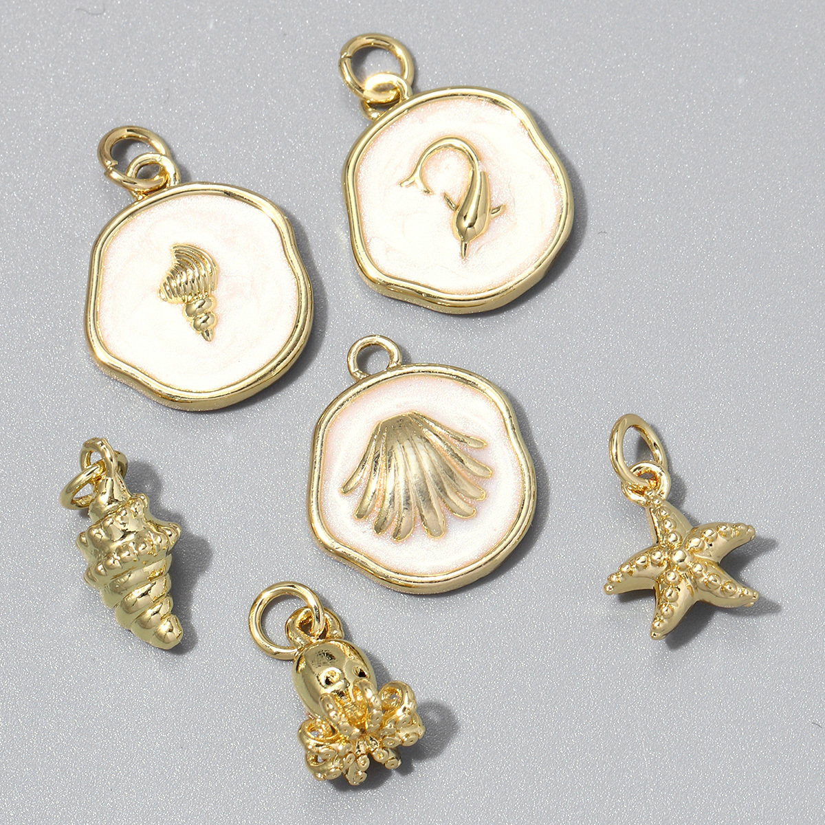 6pcs/pack Summer Ocean Shell Conch Copper Zircon DIY Bracelet Charm Women Cute Octopus Turtle Starfish Necklace Pendants Jewelry