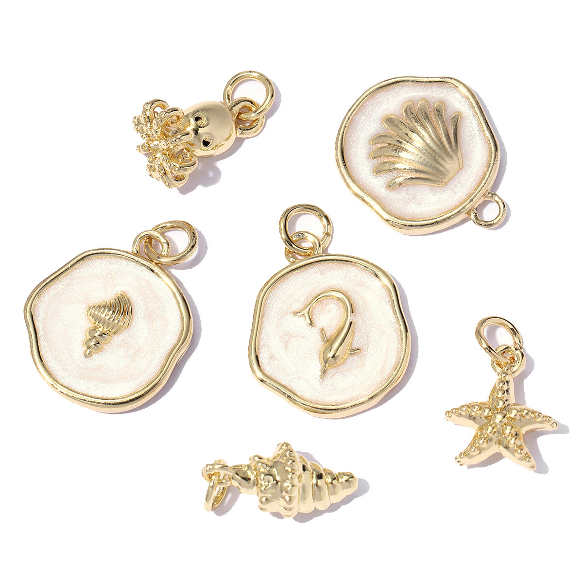 6pcs/pack Summer Ocean Shell Conch Copper Zircon DIY Bracelet Charm Women Cute Octopus Turtle Starfish Necklace Pendants Jewelry